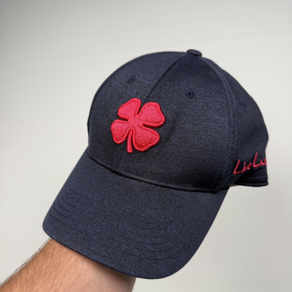 Black Clover Hat Cap Fitted Mens Medium Blue Live Lucky Four Leaf Clover Mens